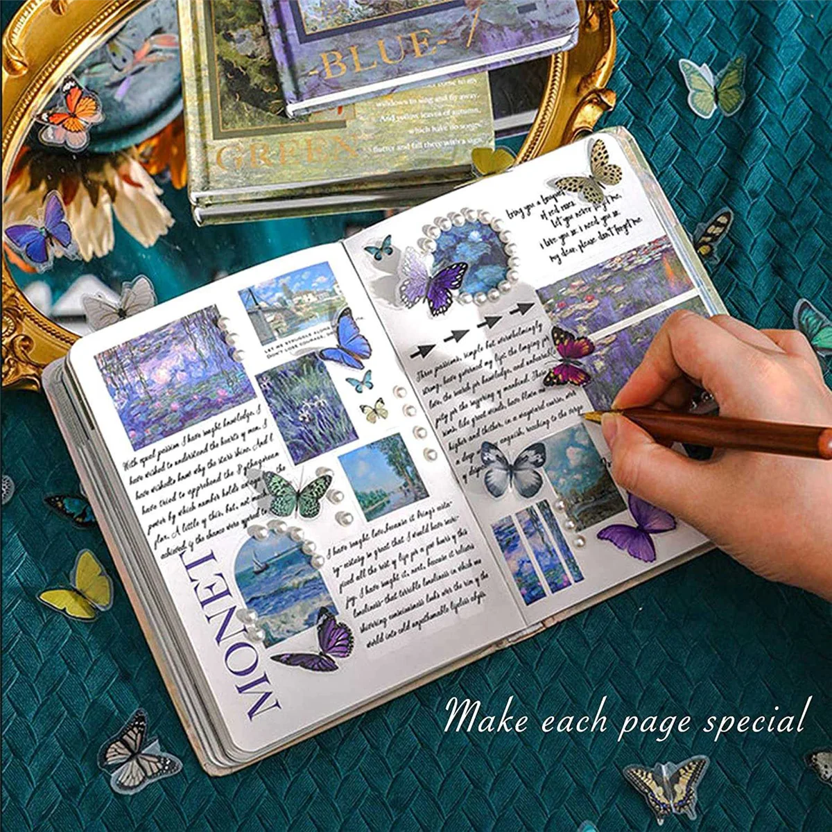 미적 스크랩북 저널링 키트, 빈티지 유화 B6 노트북 스크랩북 용품, 아트 스티커, C