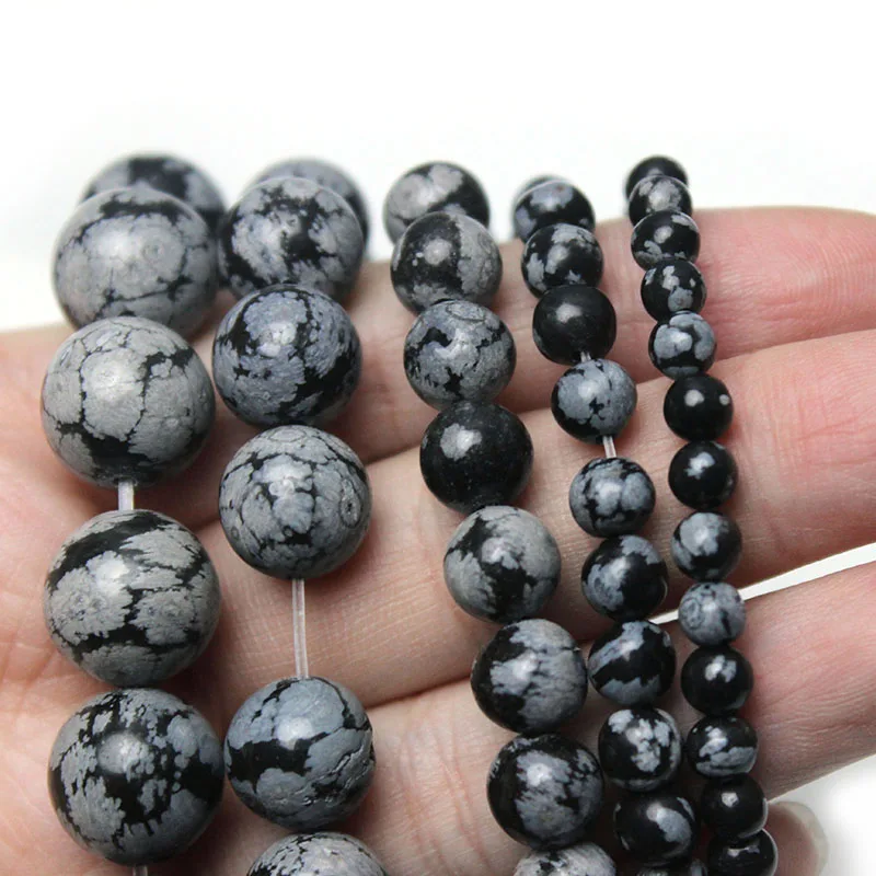 Natural Stone Snowflake Obsidian Alabaster Round Loose Beads For Jewelry Making Diy Bracelet Necklace 4 6 8 10 12 mm