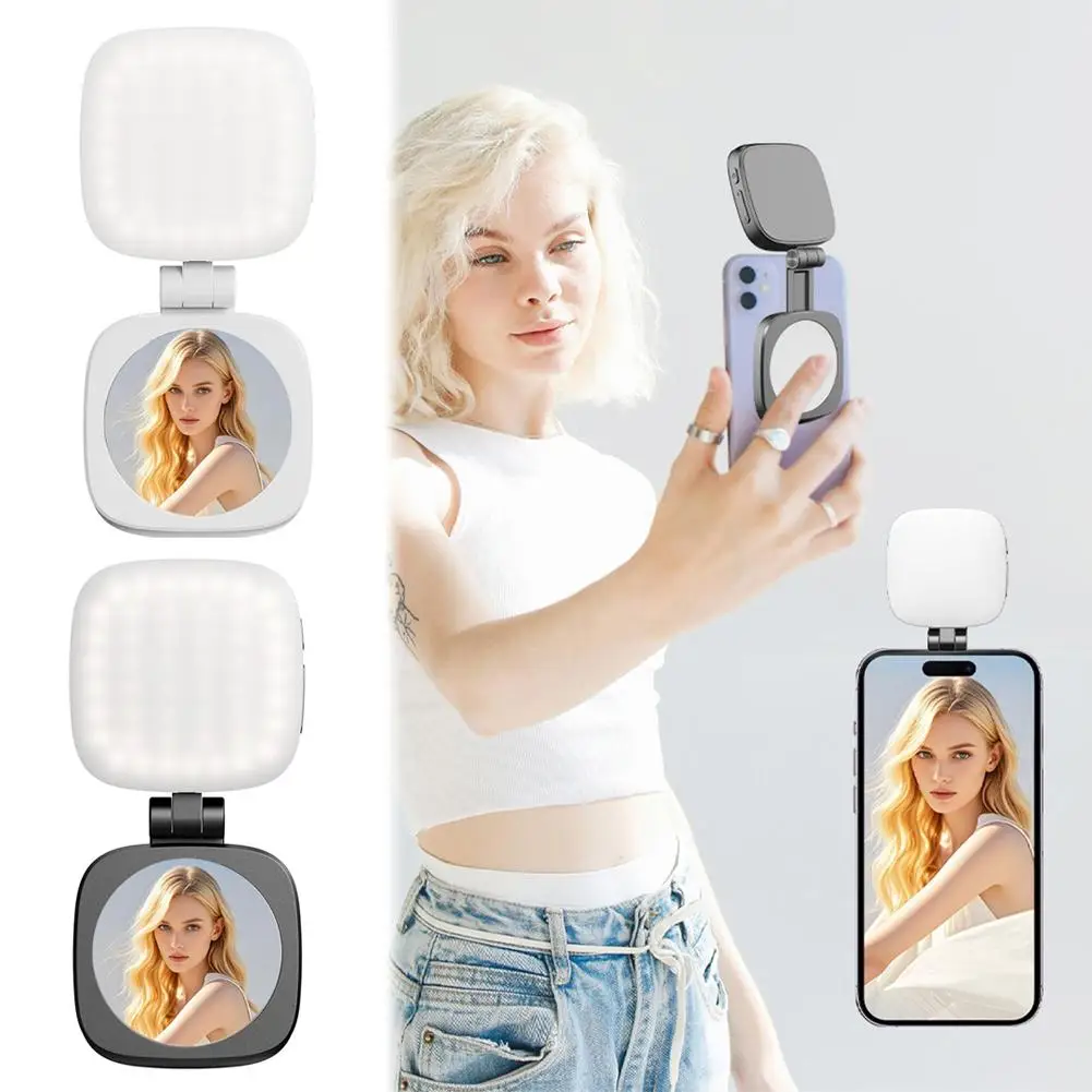 1 個ミニ Selfie フィルライトミラー付きポータブル磁気 LED ビデオ写真撮影ライト充電式スマートフォンタブレット F4G3