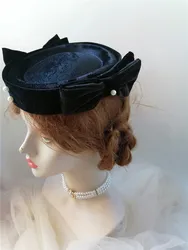 black Velvet Women Evening Party Cap Victorian Cosplay Medieval Hats Vintage Girls Hats Bohemia Floral Chapeau