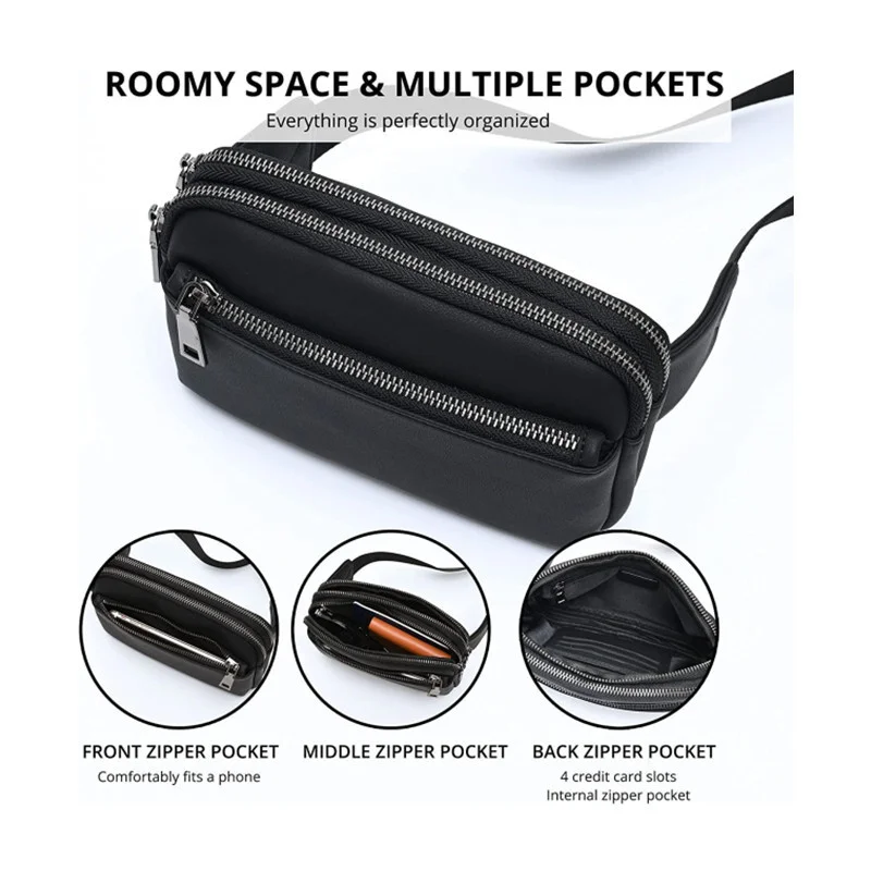 PU Male Fanny Packs Slim Waist Bags For Women Belt Pouch Phone Hip Bum Pocket Chest Shoulder Backpack Sports Hiking