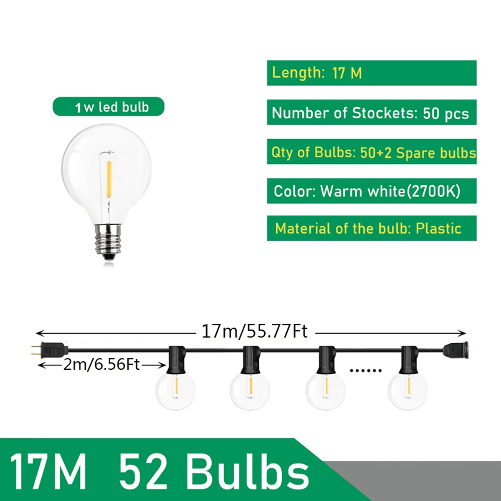 G40 Outdoor Lichtslingers LED Party Garland Dimbare Globe Lampen Fairy Lamp Voor Straat Patio Tuin Camping Terras Decoratie - afbeelding 1