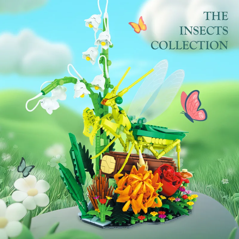 

Новый креативный цветок насекомое украшение для рабочего стола DIY сборка манти модель строительный блок игрушка
