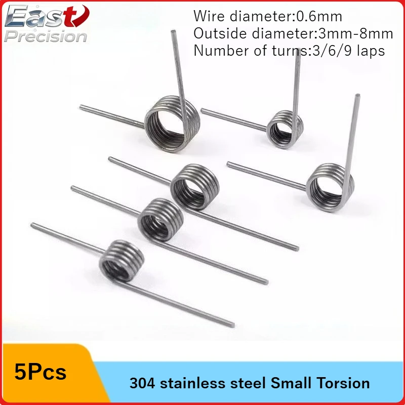 5Pcs  Torsion Spring 304 Stainless Steel Accessories Torsion Clip 180/120/90/60 Degree Mechanical Steel Wire 0.6mm