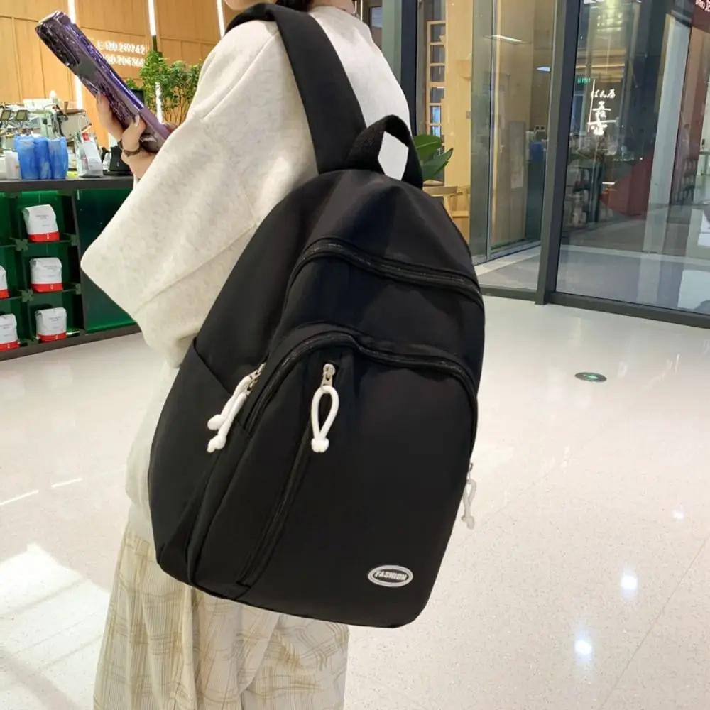 Nylon Student School Bag Solid Color Simple Casual Shoulder Backpack Large Capacity Multiple Pockets Korean Style School Bag