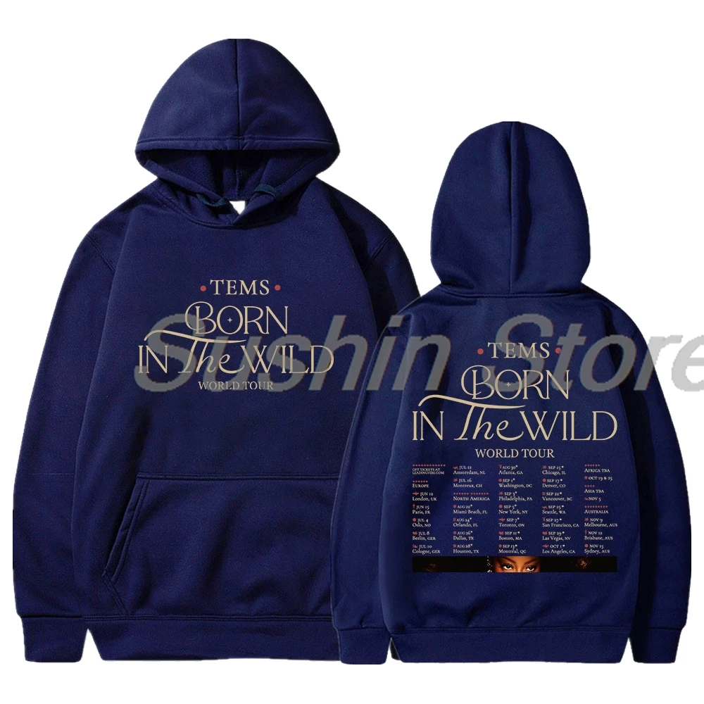 Tems Born in The Wild World Tour Hoodie 2024 New Logo Long Sleeve Streetwear Men Women Hooded Sweatshirt Fashion Clothes