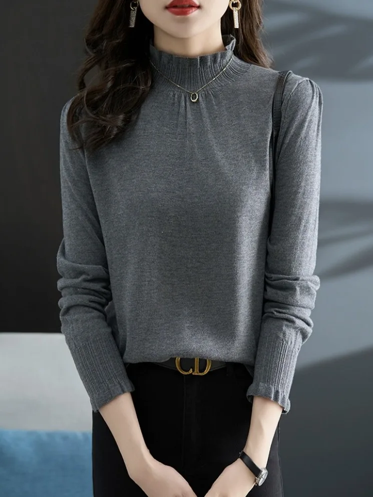 Faionable ey f High Ne Musoom طوق سترة المرأة الخريف الشتاء جديد Sle ملابس داخلية قاعدة irt تخفيف Sle