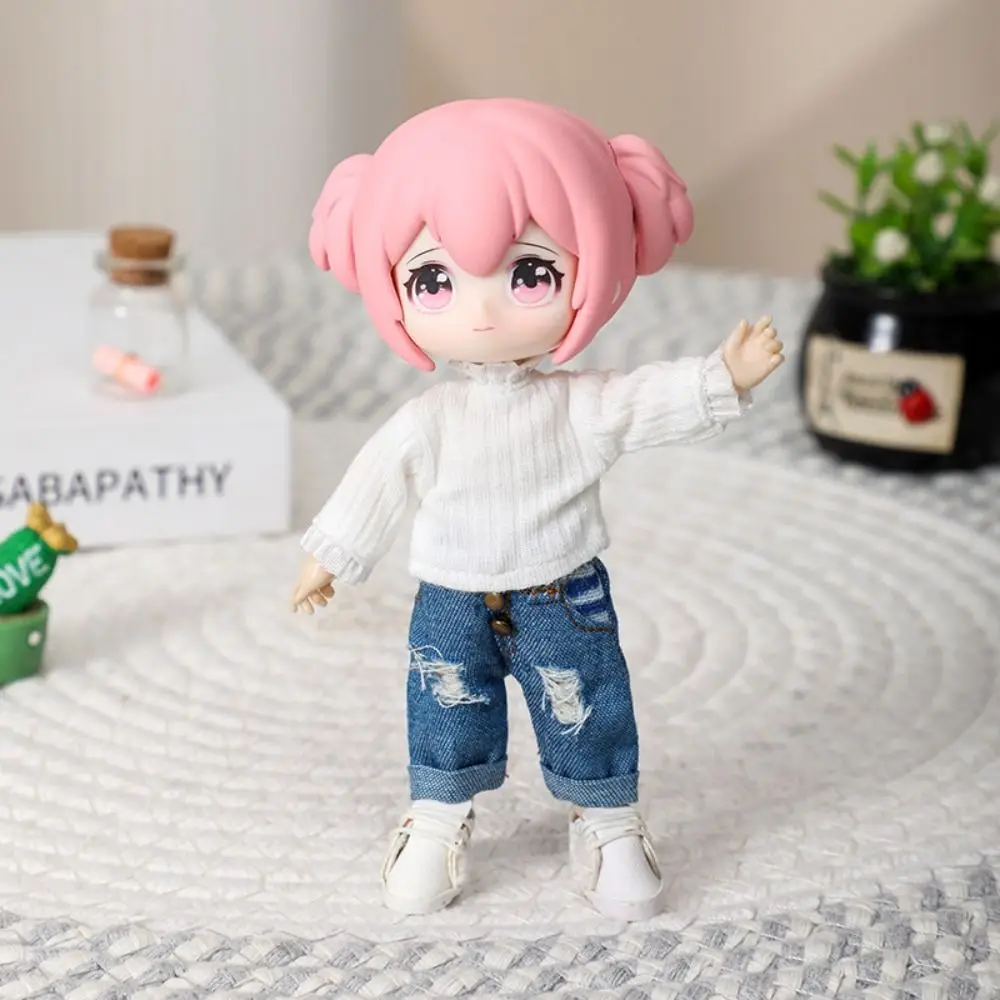 Losse 1/12 Pop Bodems Vrijetijdskleding Effen Kleur Lange Mouwen Elastische Shirts Mode Schattige Pop Outfit Kleding voor 1/11 OB11 Pop