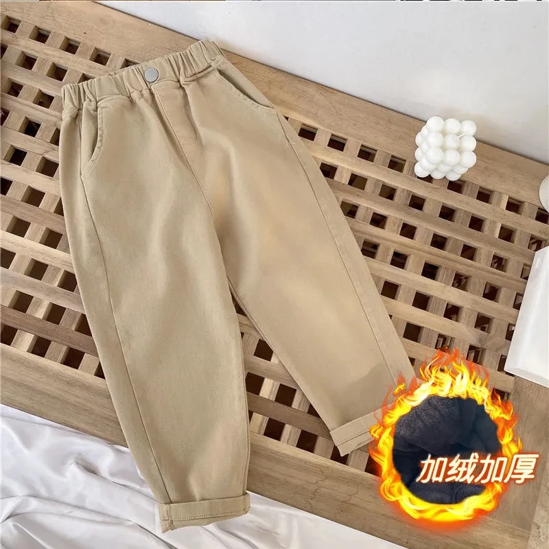 

Весенние и осенние детские толстые штаны, новые хлопковые брюки для девочек, зимние утепленные флисовые штаны для мальчиков и девочек