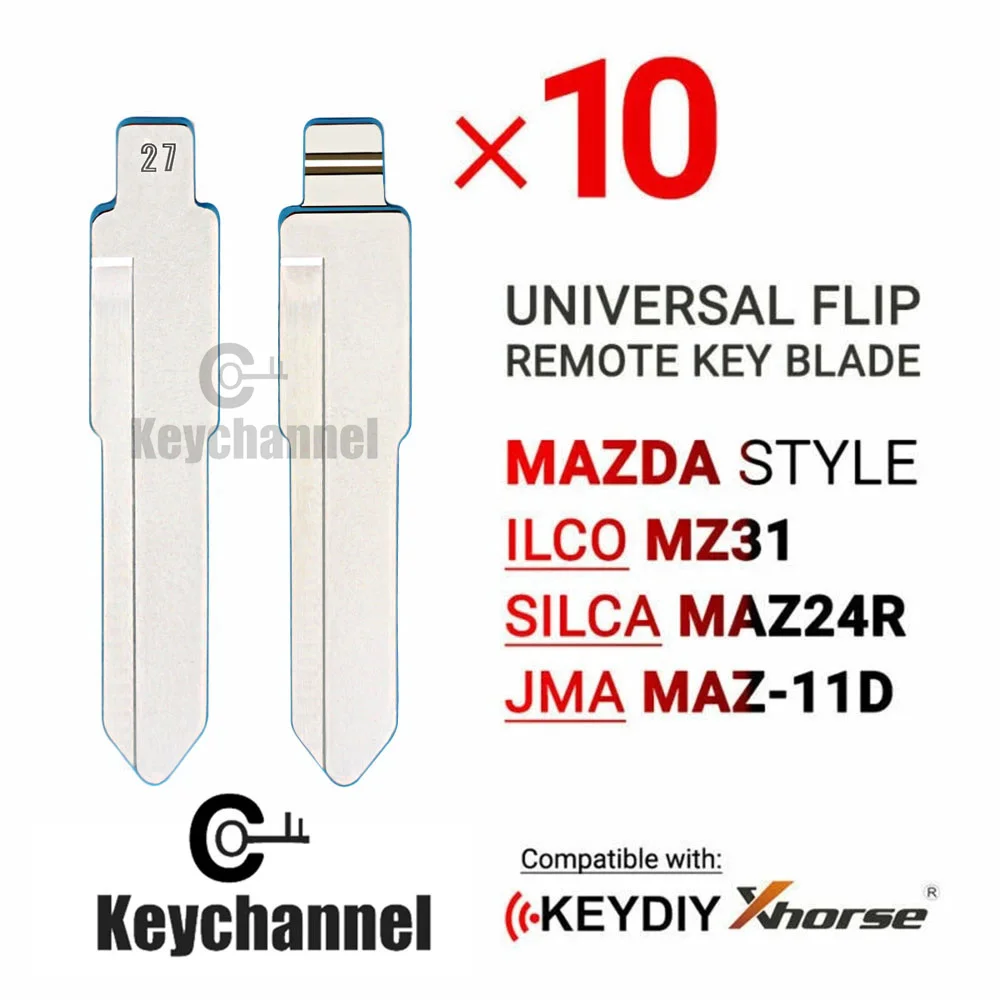 Lâmina chave remota universal da aleta para Mazda, lâmina chave para Mazda M2, M3, M5, M6, M8, MZ31, MAZ24R, MAZ-11D, 27 #, KD VVDI, 10pcs