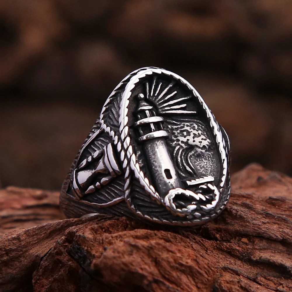 

Vintage Stainless Steel Viking Lighthouse Rings Punk Fashion Nautical Signet Ring For Men Women Amulet Jewelry Gifts Wholesale