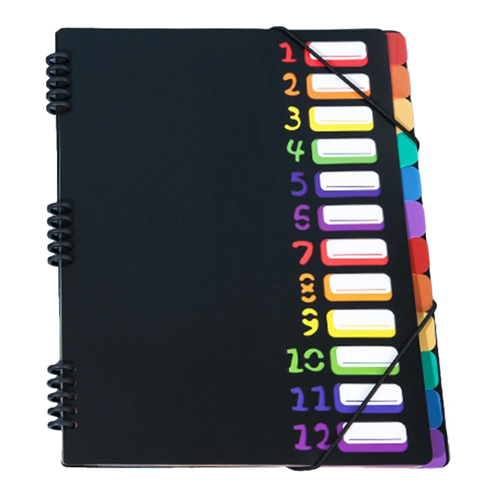 

12 Layer File Spiral Bound Document Organizer Color Coded Tabs for School Office Home Use Colored Folder Binder File