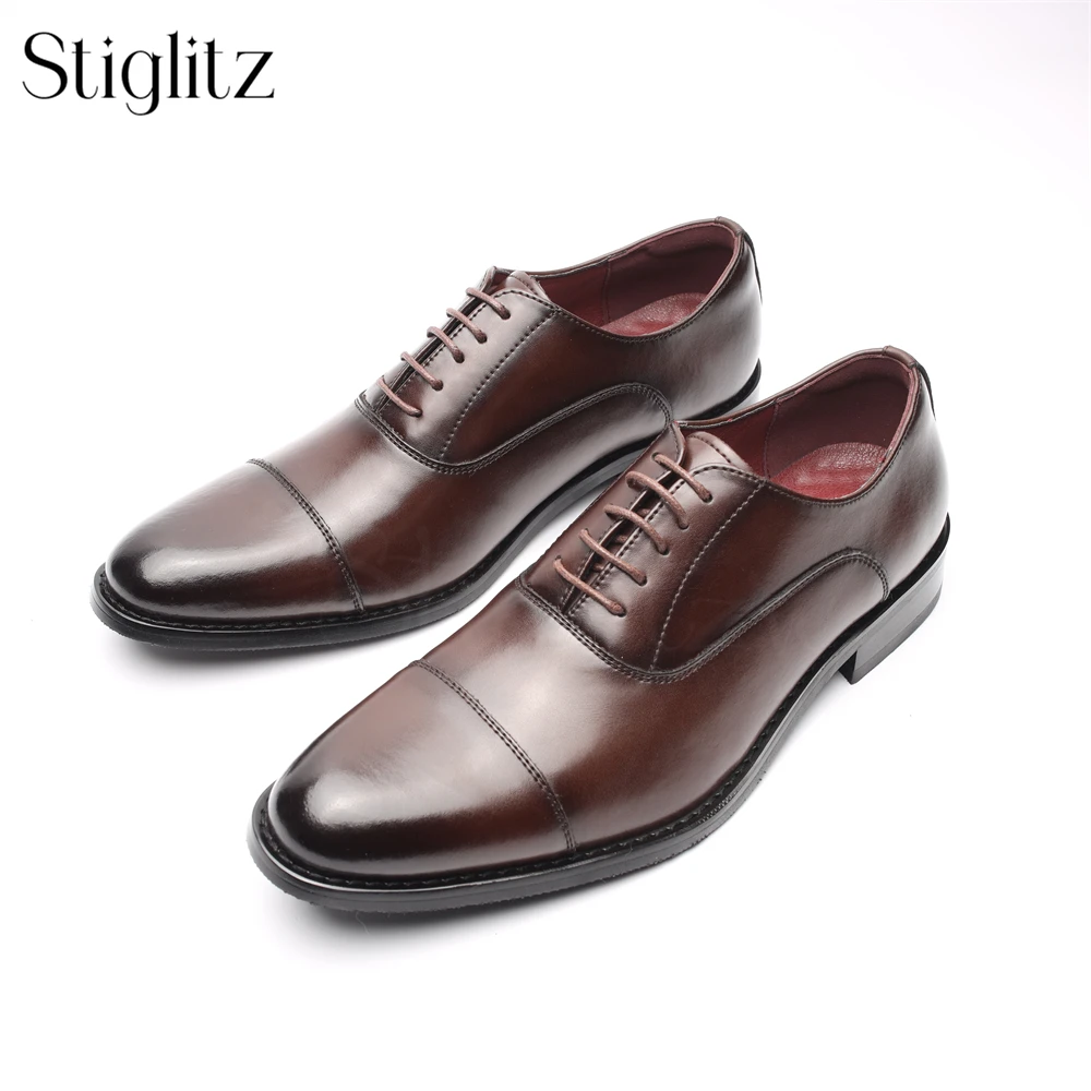 Chaussures provoqué en cuir Oxford à lacets pour hommes, confortables, classiques, style élégant, banquet, affaires, marron, 256