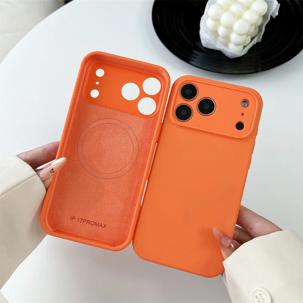 Stoßfester Schutz für Magsafe Soft Case für iPhone 17 Air 16 15 14 Plus 13 Pro Max, schlichte Silikon-Magnet-Telefon-Rückseite