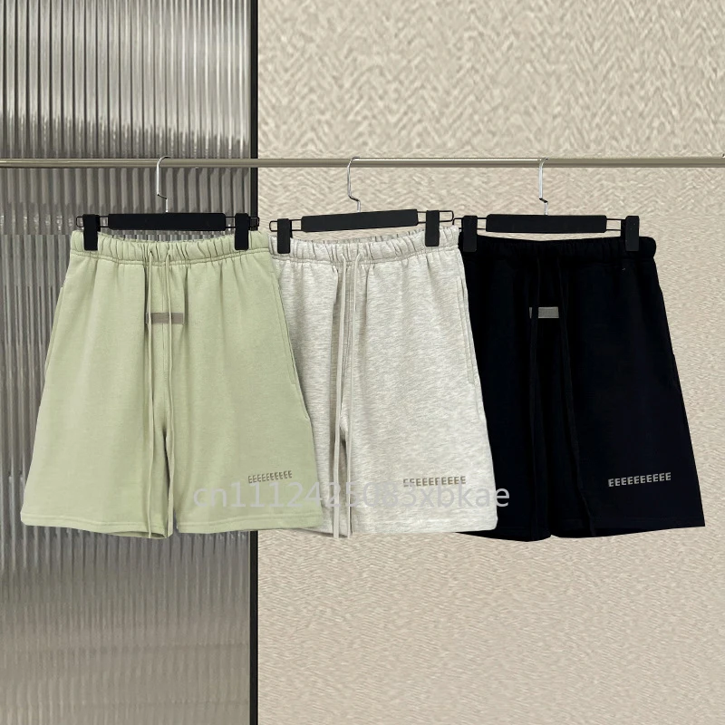 

22SS Classic Design Double Line Men's Casual Shorts Two Rows Flocking Letter Logo Luxury Brand Couple Loose Cotton Shorts