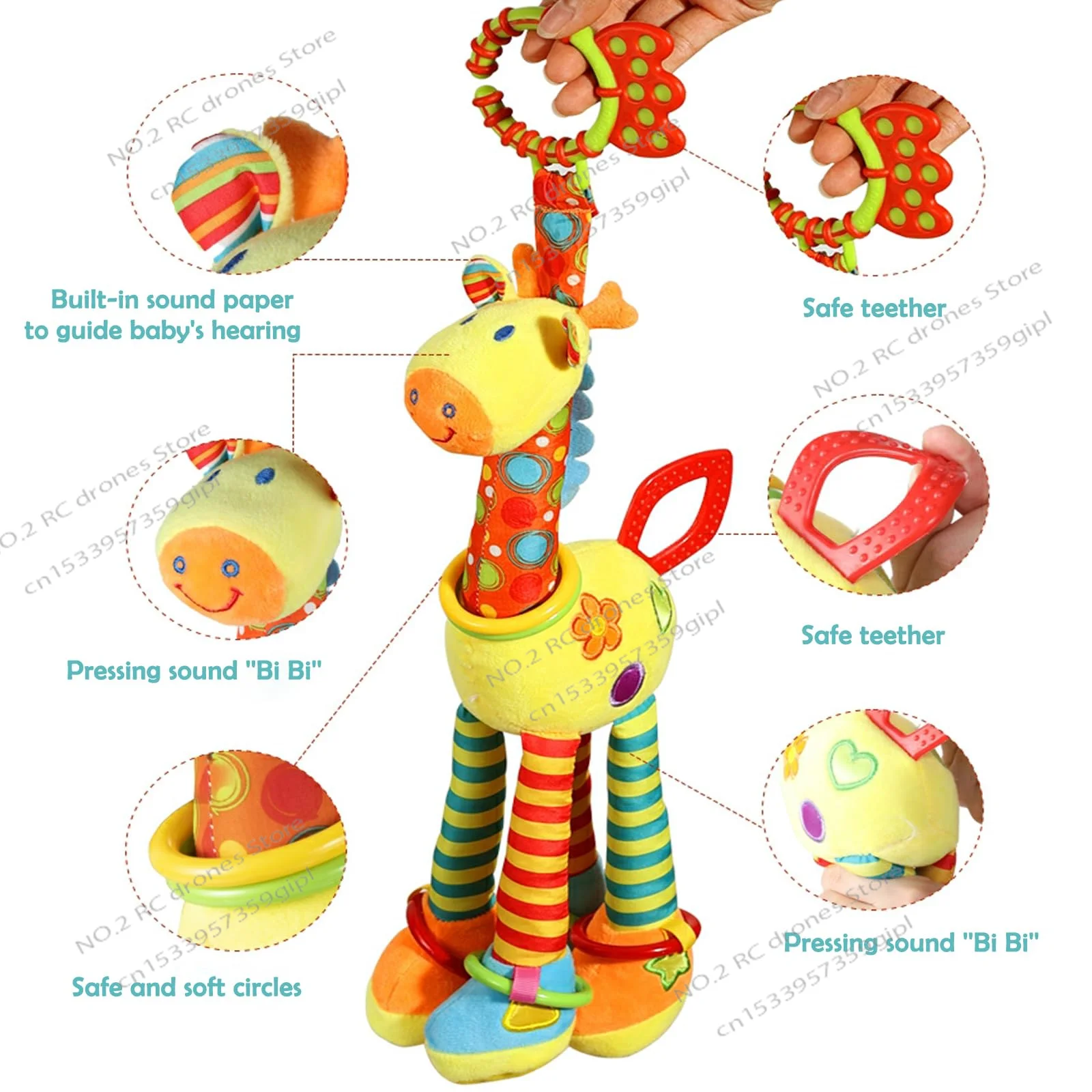 47Cm Baby Stroller Soother Hanging Doll Giraffe with Soft Cotton Crib Bell Infant Bed Game Educational Toy for Son Daughter Gift