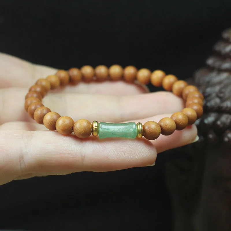 India 6mm Beads Bracelet with Emerald Green Bamboo Joint Men's and Women's Wooden Rosary Ornament