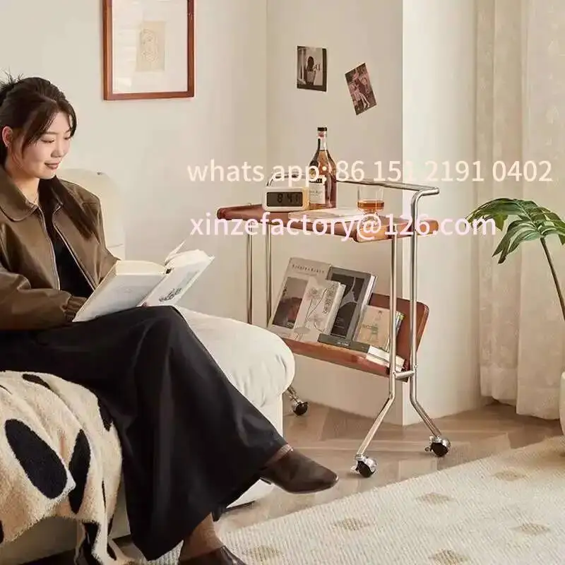 Customizable High-end Luxury Living Room Medium Size Movable Lightweight Solid Wood Side Sofa Table with Rollers