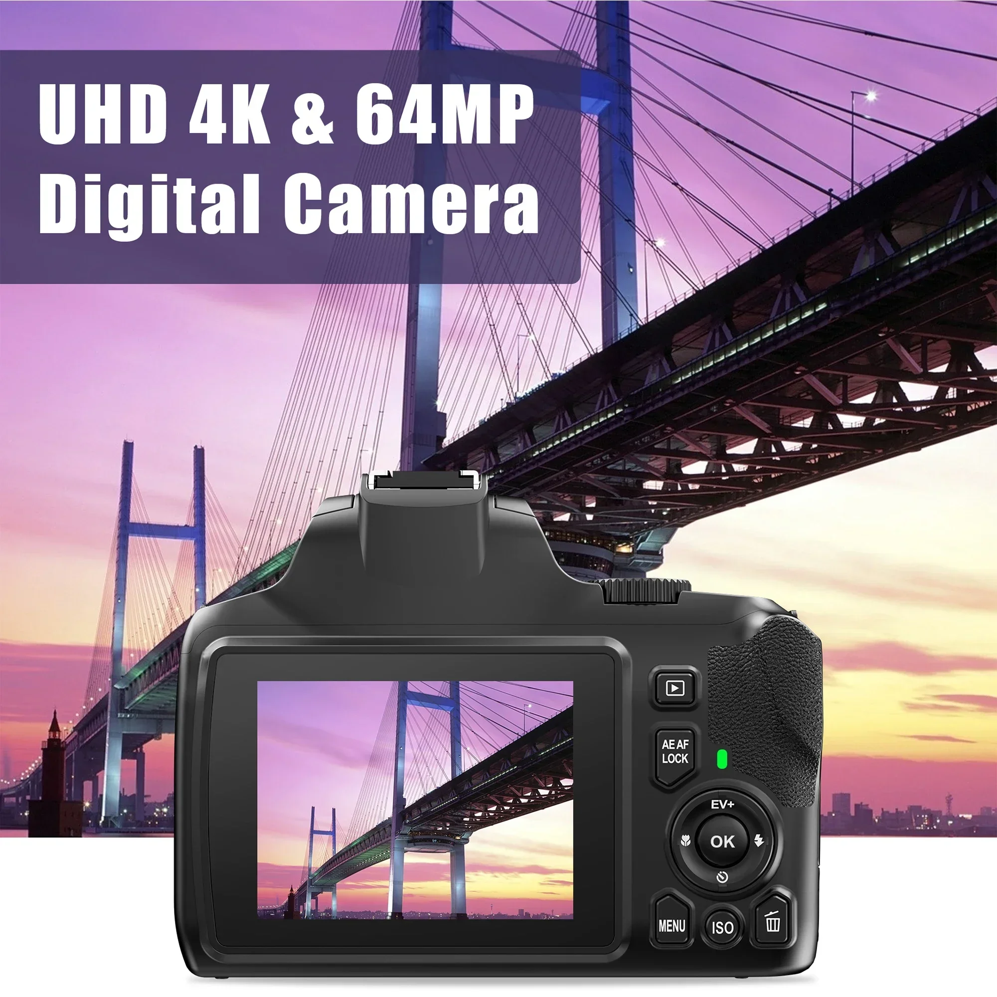 4K Didigital Cameras for Photography 10X Optical Zoom Auto Focus DSLR Camera 64MP WiFi Vlogging Webcam Video Camera for Youtube