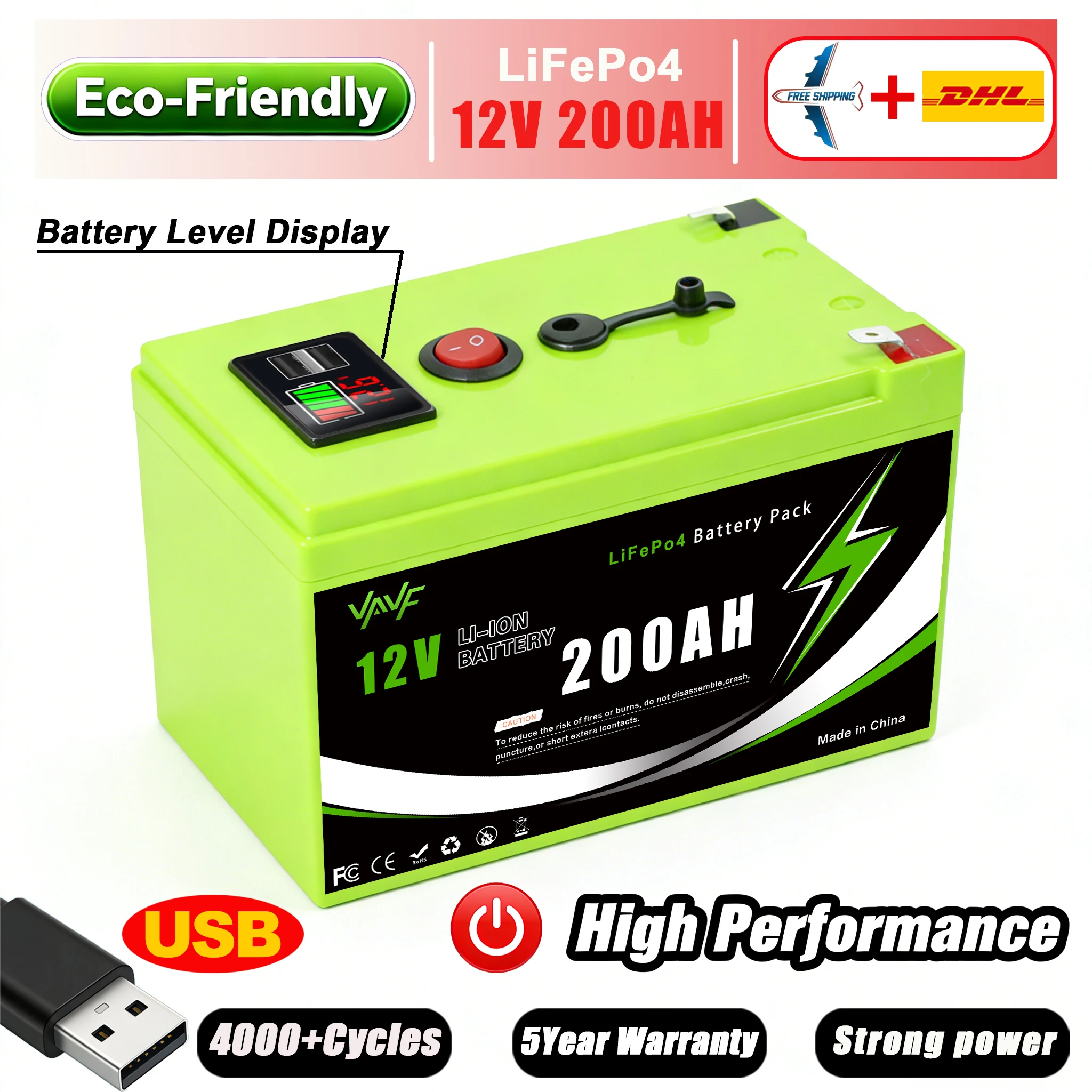 

High-Capacity LiFePO4 12V200000mAH Battery with Built-in BMS-Solution for Solar PanelsMotorhomes Yachts&Backup Power