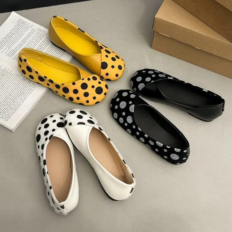 Frühlings-Neuheit: Damen-Flachschuhe mit Runder Spitze, Gepunktetem Wildleder, Bequeme Alltags-Loafer für Büro und Straße – Detail 9