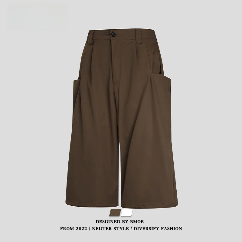 

BMOB American Retro Pleated Casual orts ex Summer Trendy Loose Wide Leg Seven-Foot Pants Faionable Straight Leg Pants