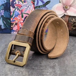 Vintage Male Belt Solid Brass Belt Buckle Genuine Leather Belt Men Ceinture Real Leather Belt For Man Jeans Belt Men  MBT0614