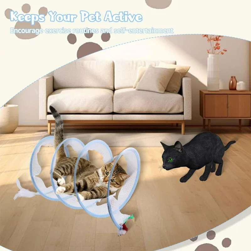 لعبة نفق القطط الصغيرة المثيرة والتفاعلية - مثالية للحيوانات الأليفة النشطة - تتضمن ريشًا وماوسًا ممتعًا - تمرينًا محفزًا
