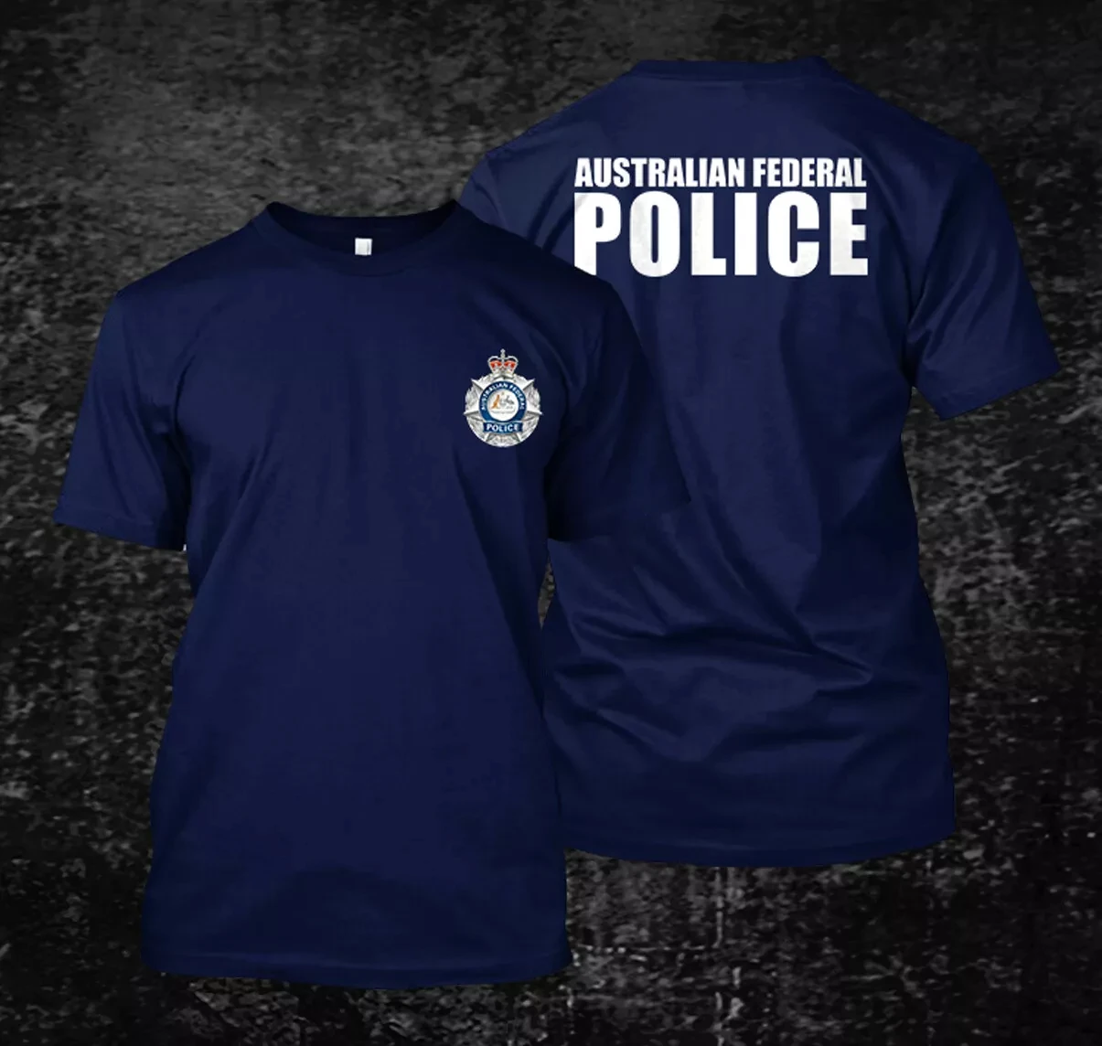 Australian Federal Police - Custom Men's Back and Front T-Shirt Tee 100% Cotton T-shirt High Quality and High Weight