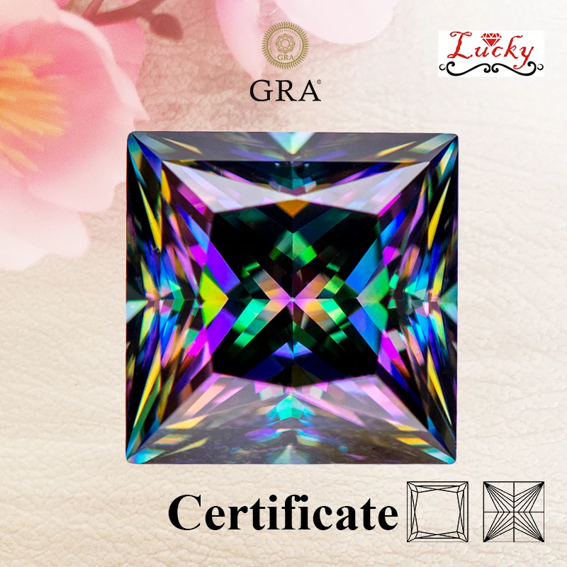 

Moissanite Rainbow Green Color Princess Cut Top Quality for Charms DIY Jewelry Making Necklace Materials with GRA Certificate