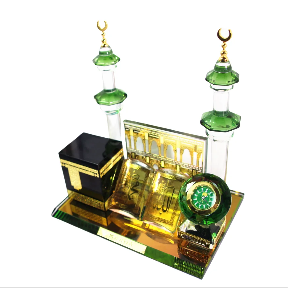 Integrated Resin Ornament of Two-Pillar Kaaba with Scriptures, Craft Souvenir for Pilgrimage Featuring Two Minarets of Mecca