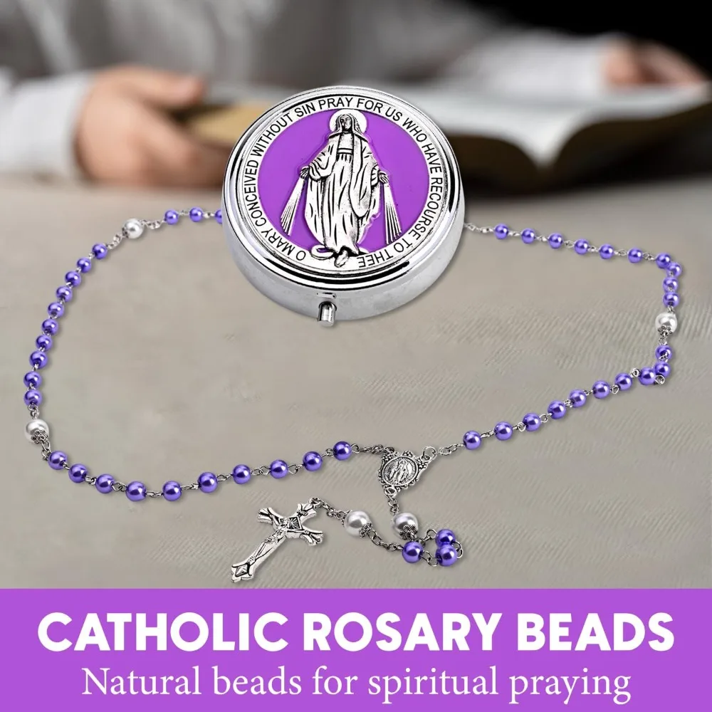 1-5 Sets Catholic Pearl Cross Rosary Necklace Glass Beads with Miraculous Box for Baptism First Communion Prayer Religious Gift - view 3