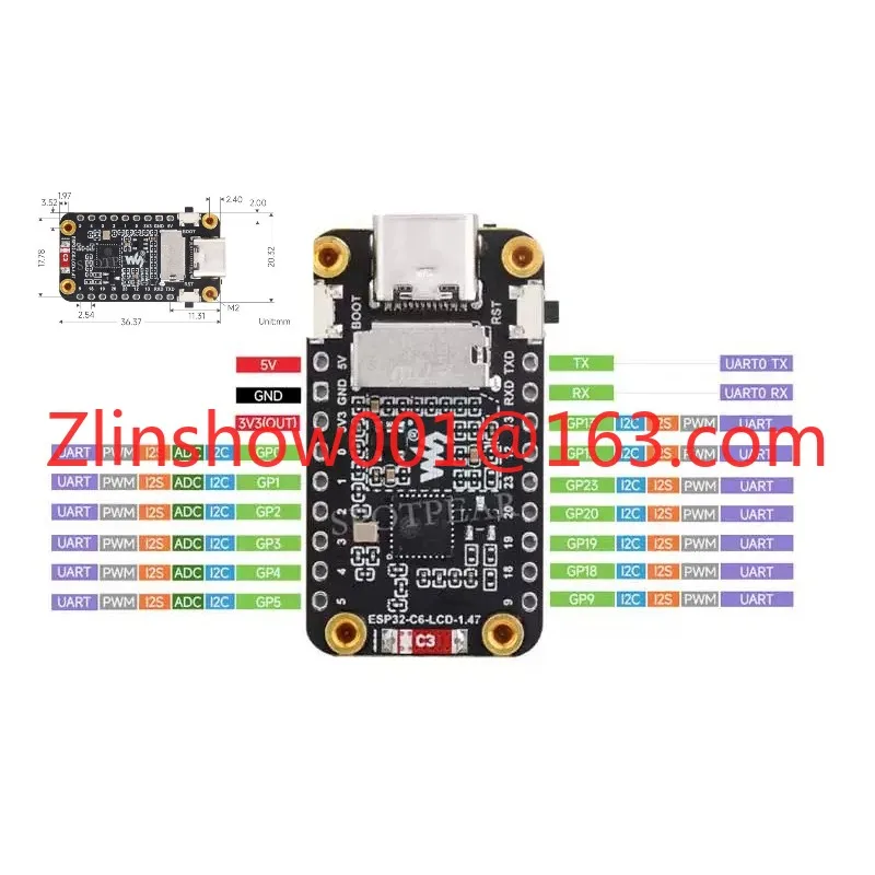 ESP32 C6 development board 1.47 inch LCD display 172x320 with RGB light SD slot compatible with Arduino