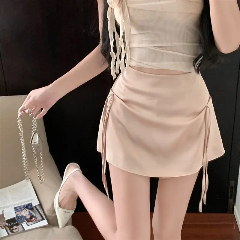 

Fashion Sweet Pink Bow Skirt for Women Summer Slim Fit Bodycon A-line Skirts 2024 New Satin Casual Faldas Sexy Mujer