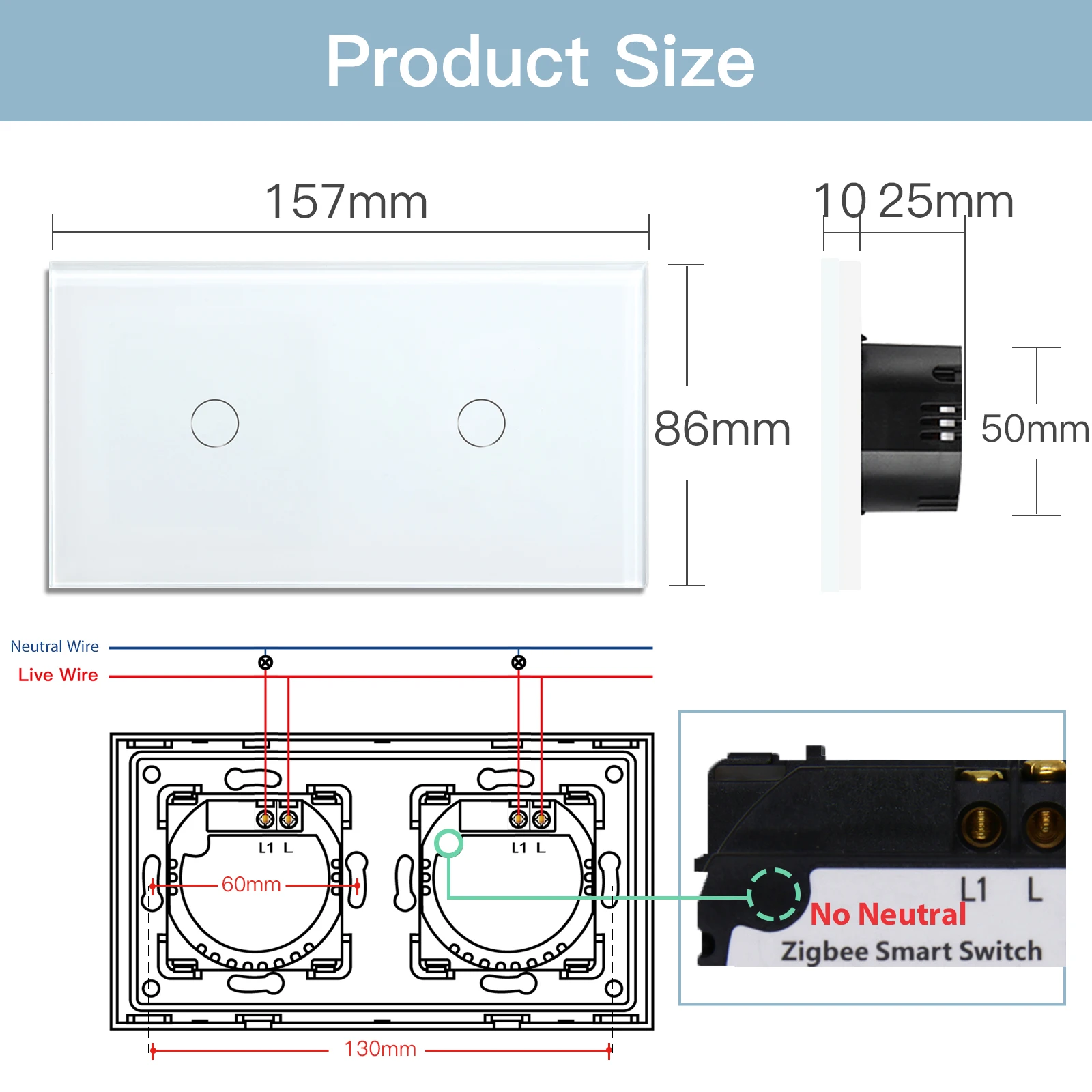 Bseed Zigbee 2/3/4/5/6Gang Smart Light Touch Switch Single Live EU Standard Tuya Smart Life Google Control Crystal Glass Panel