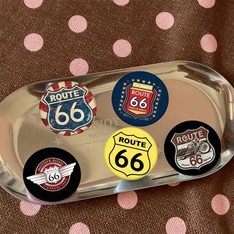 1pc Fashion US R-Route 66 Cool Anime Cartoon Style Badge Brooches On Backpack Decoration Round Enamel Pins For Accessorys