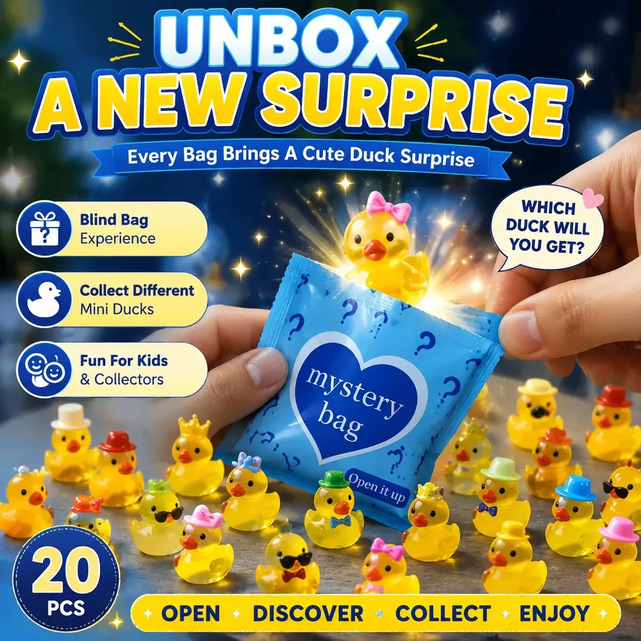 20pcs Night Glow Resin Mini Duck Blind Bag Decorations, Home Aquarium Garden Party Gifts, Cute Animal Figurines, Resin Ornament