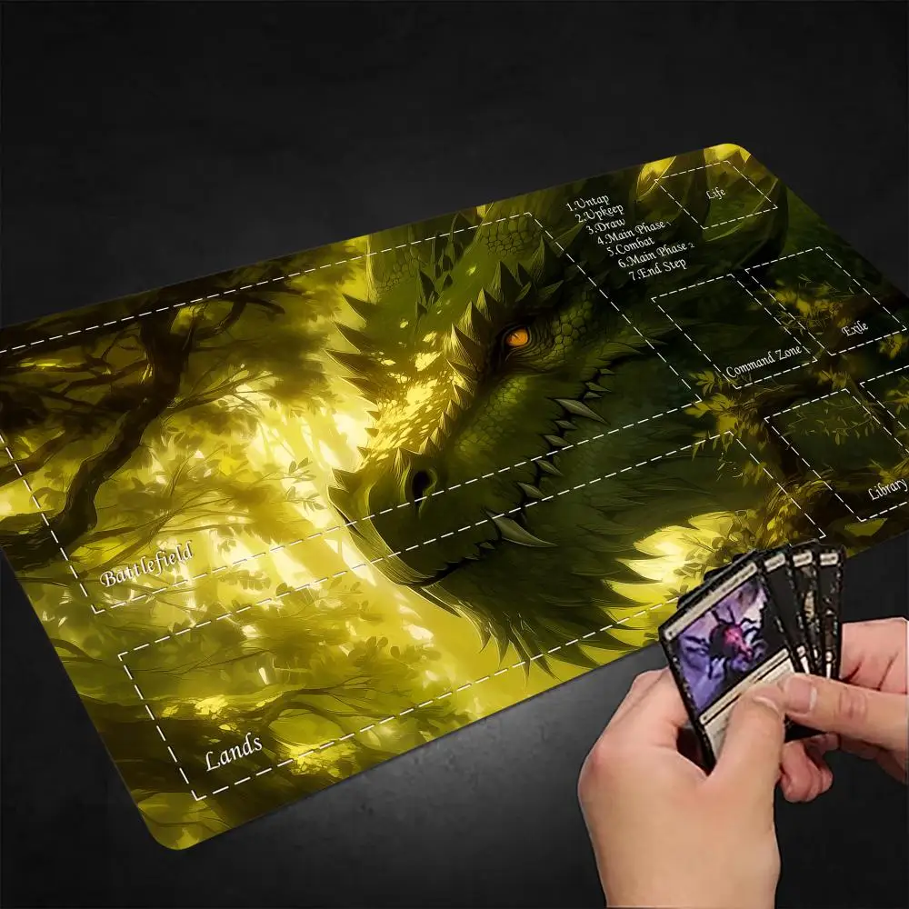 

Таинственный гигантский дракон MTG Playmat: игровой коврик для карт Magic с прошитыми краями, нескользящий, прочный, для настольных игр и TCG