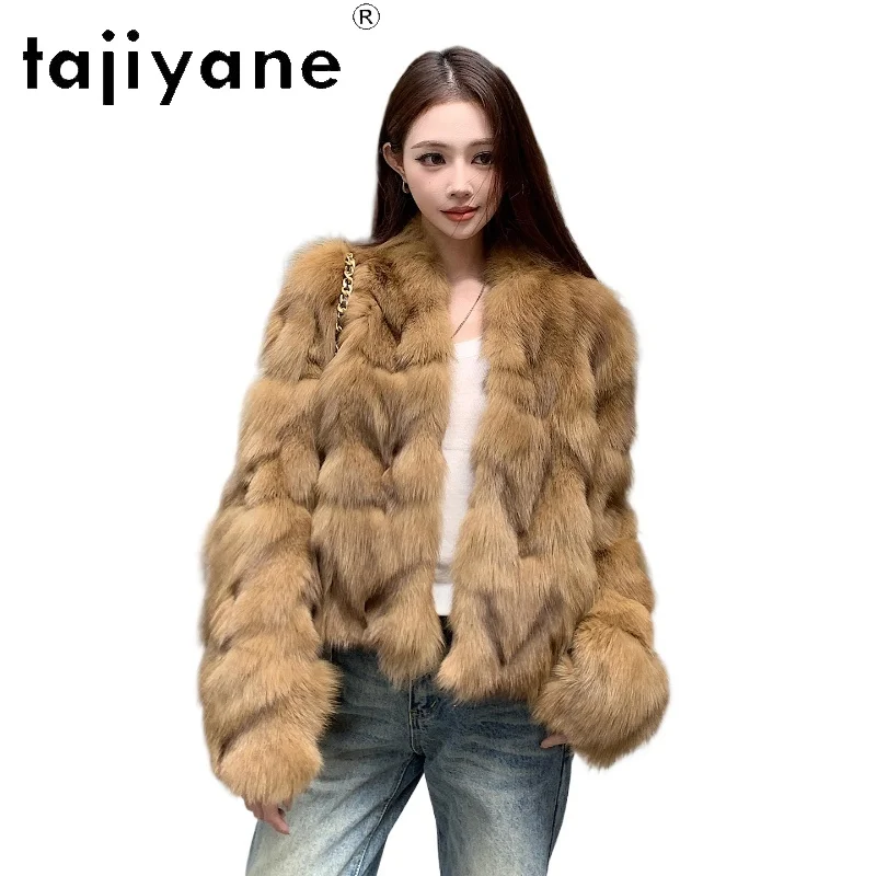 

TAJIYANE Natural Fox Fur Coat Woman Luxury V-Neck Fur Jacket Short Real Fur Coat Warm Winter Women Clothes 2026 ropa para mujer