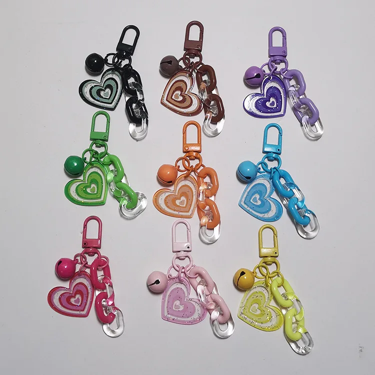 - Heart Chain Key Chain With Colorful Bell, Cute Phone Case Hanging Ornament, DIY Handmade Accessories