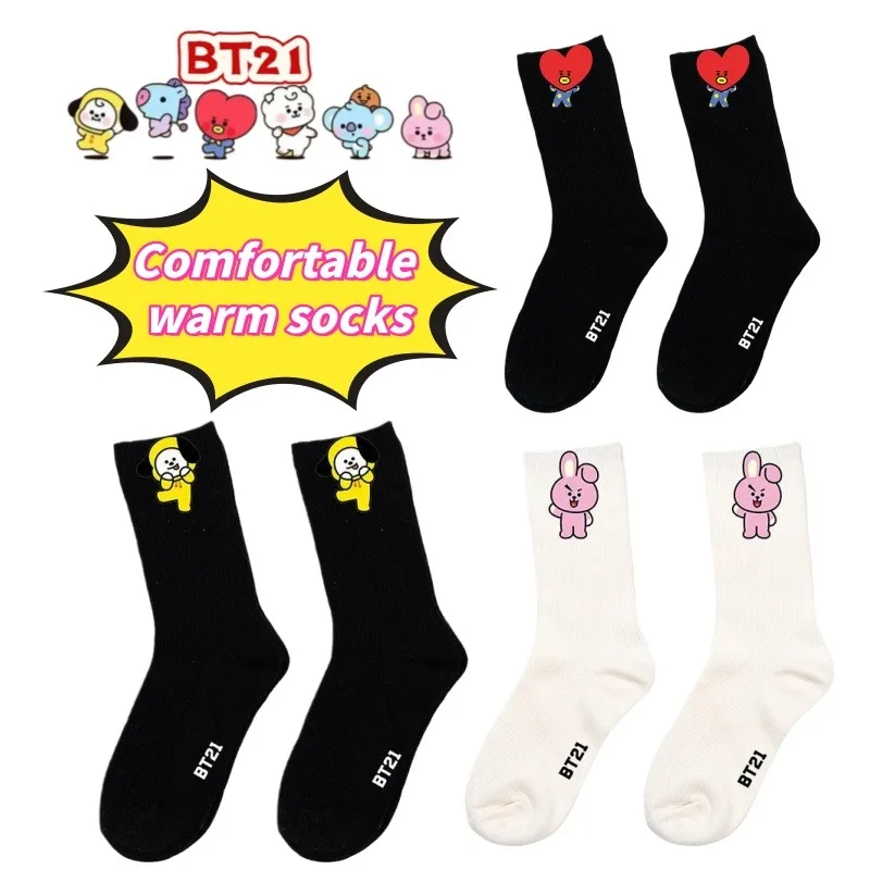 BT21 koya RJ shooky mang chimmy tata cooky medias cálidas con estampado de dibujos animados para niños y niñas calcetines cómodos de algodón transpirables