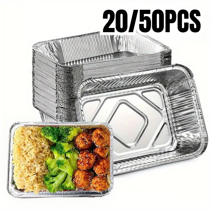 20/50PCS Einweg Aluminium Folie Tabletts Nicht-Stick Rechteck Backformen Luft Friteuse Ofen Kochen Grill Haushalt küche Werkzeug