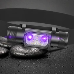 LED Mini Headlamp UV 395nm Power White Purple Headlight 18650 Rechargeable USB Type-C Torch Camping Hunting Flashlight Lamp