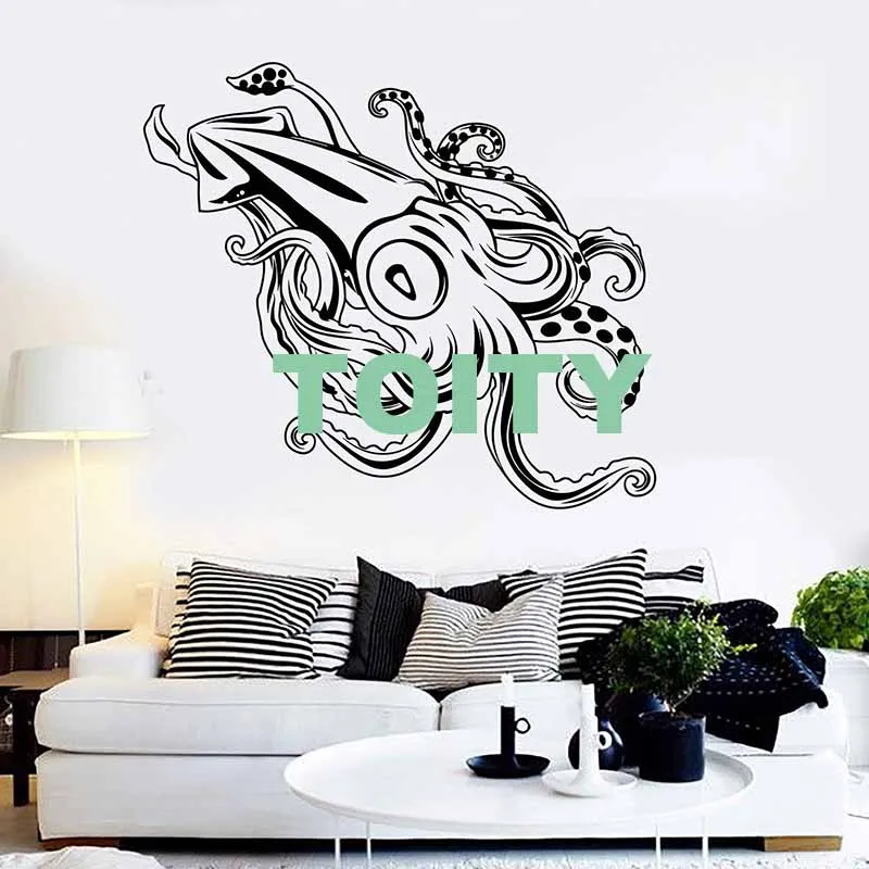 Giant Squid Tentacles Octopus Kraken Sea Monster Black Wall Art Decal Sticker Removable Vinyl Transfer Stencil Mural Home Decor