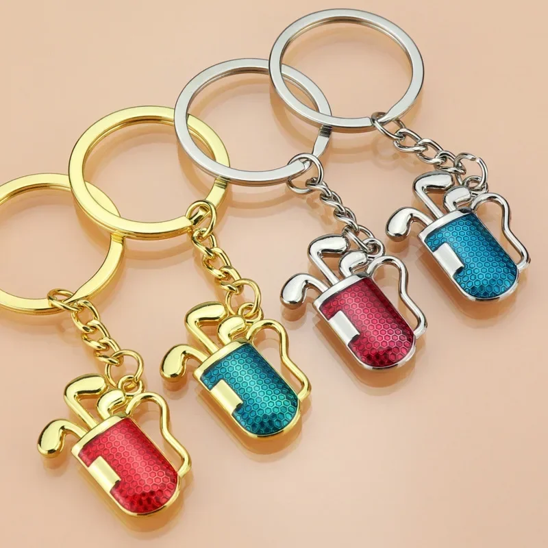 GEFENSI Golf Barrel Club Keychain Pendant Cute Mini Metal Golf Cart Key Ring Golf Club Souvenir Key Chain Boy Dad Boyfriend Gift