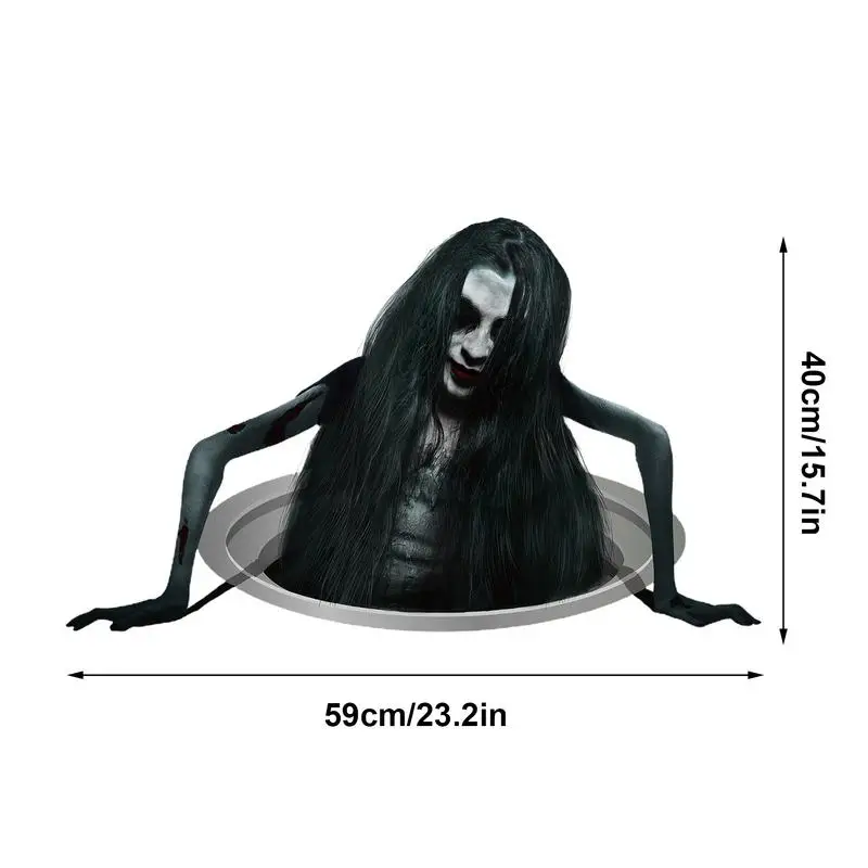 Halloween Long Hair Woman Floor Decals Horror Wall Stickers Decorative Party Supplies Spooky Window Clings for Home