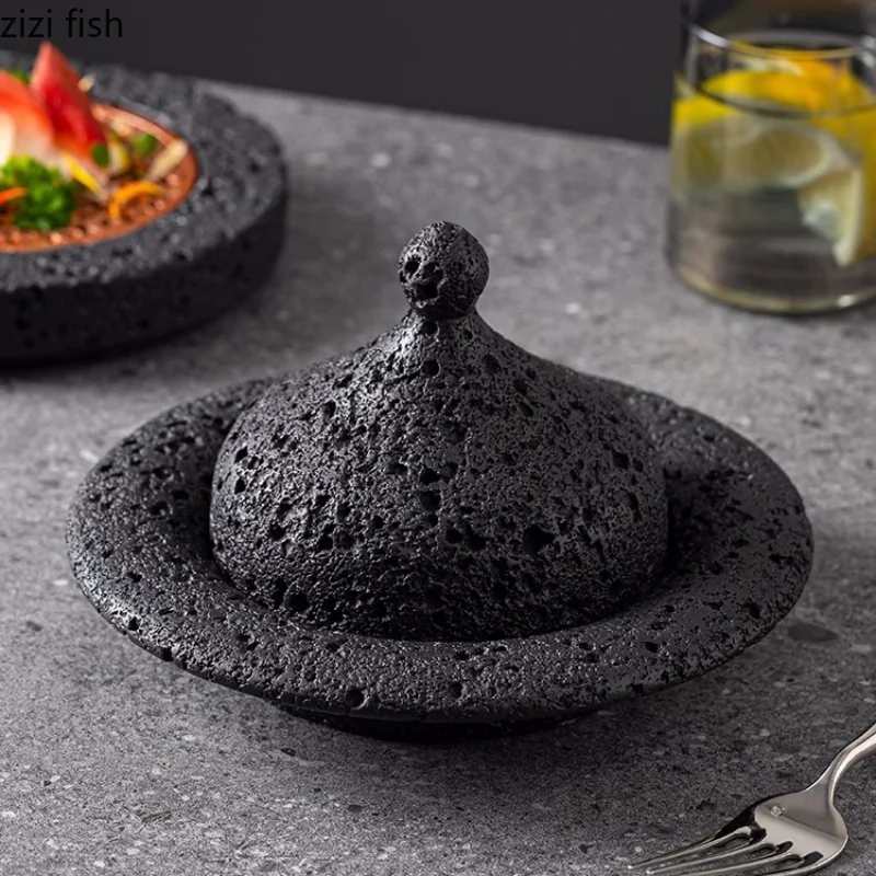 Meteorite Tableware Cement Dining Plate Dry Ice Tray Sashimi Dish Planet Bowl Dessert Bowl Fruit Plates Sushi Plate Steak Plates