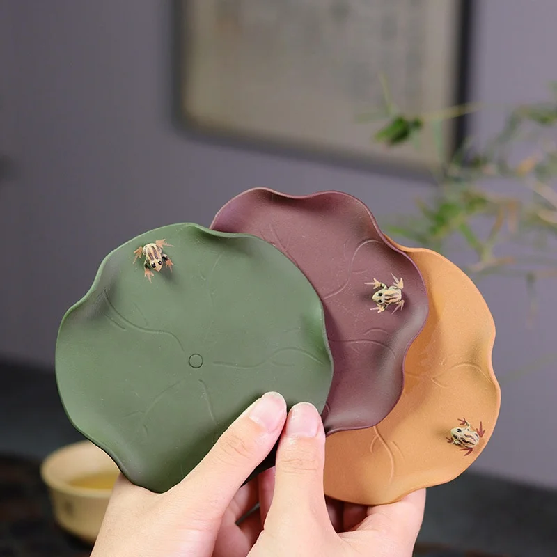 

Lotus Leaves Coaster Kung Fu Teaware Accessories Cup Holder Handmade Frog Sculpture Tea Pet Home Desktop Decorative Ornament