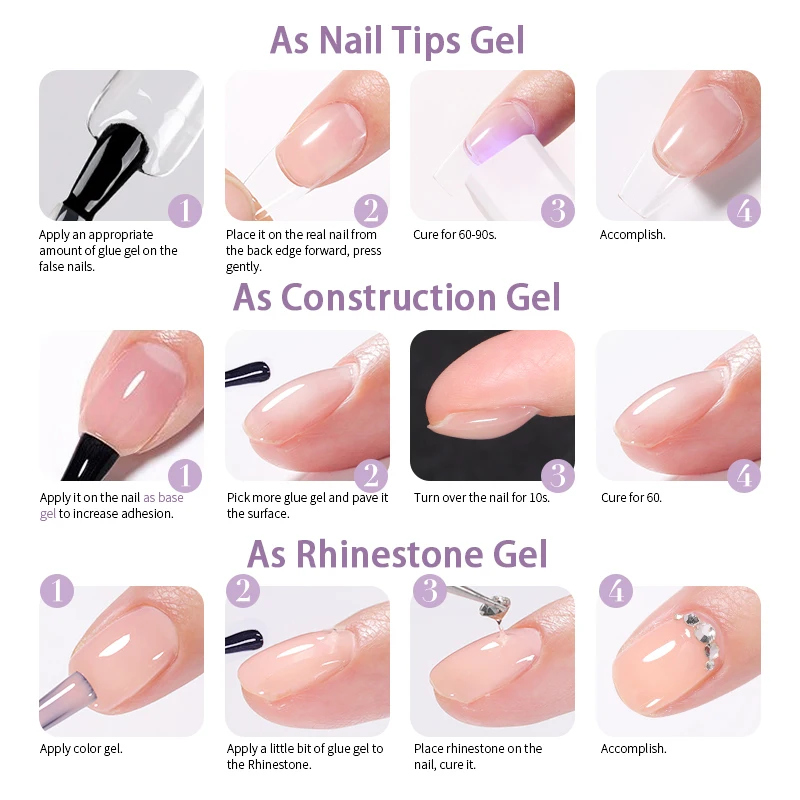 UR SUGAR 15mL Nail Tips Gel for Rhinestones False Nails Super Adhesive Nail Gems Glue for Manicure Base Construction Gel Polish