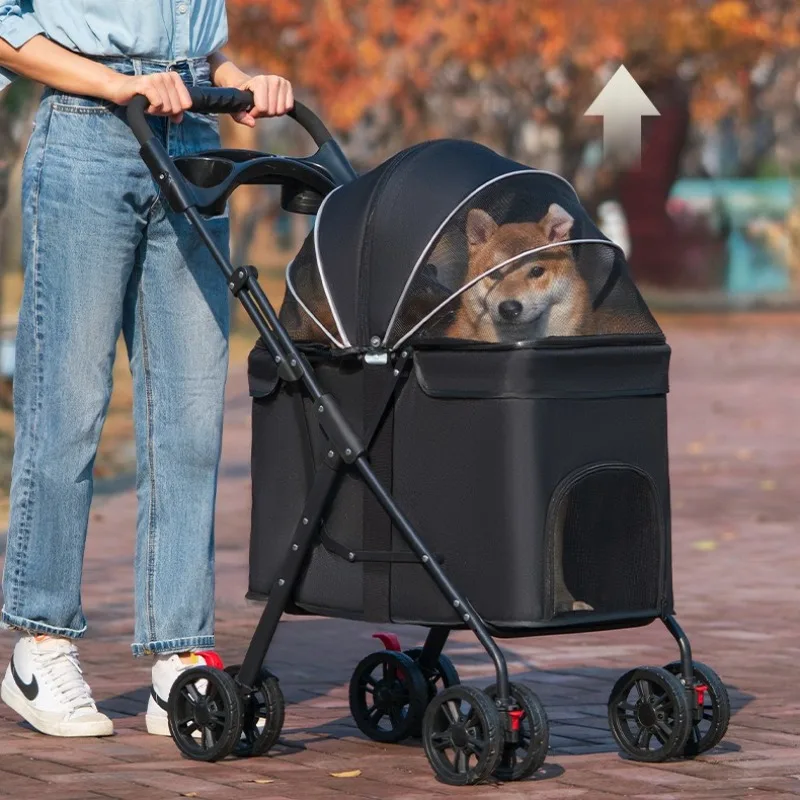 Puppy Cer Uniersal Wheel le Foldle Trael Stroller for Dogs Large Space ediu-sized Dog Accessories Pet Products